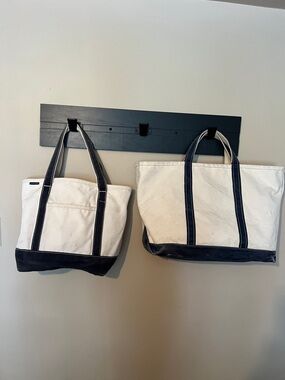 Two Lands' End Canvas Tote Bags in White and Navy